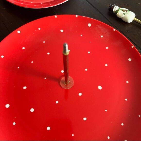 Rear Vintage Toscany Snowman 2 Tiered Glass Set by Lynda Sylvester - Picture 4 of 9